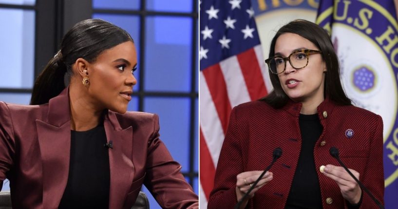 Conservative commentator Candace Owens, left; Rep. Alexandria Ocasio-Cortez, right.