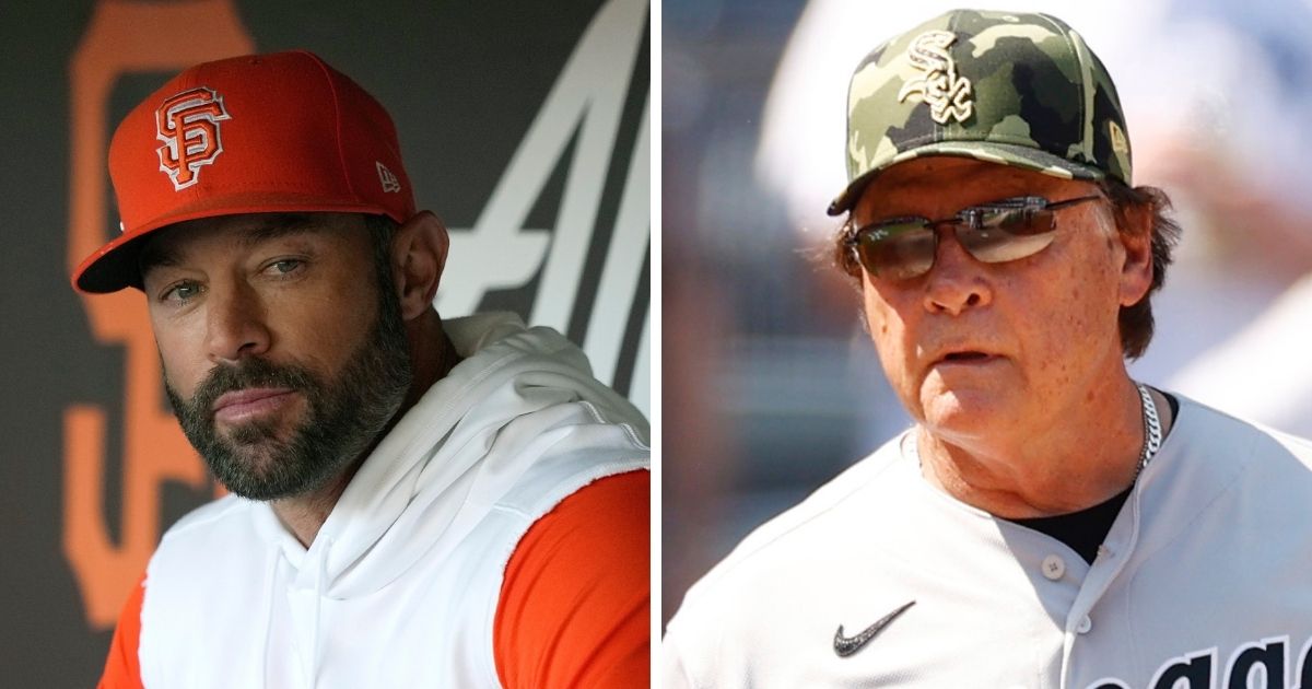 San Francisco Giants Manager Gabe Kapler, left, has been praised by liberals and even some fellow managers after his announcment that he's staying off the field for the national anthem as a protest. But Chicago White Sox Manager Tony La Russa, right, isn't buying it.