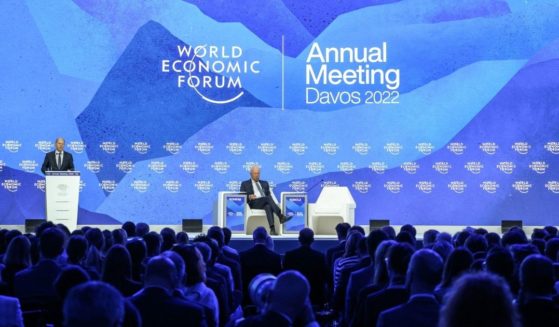 German Chancellor Olaf Scholz addresses the assembly during the World Economic Forum's annual meeting in Davos, Switzerland, on Thursday.