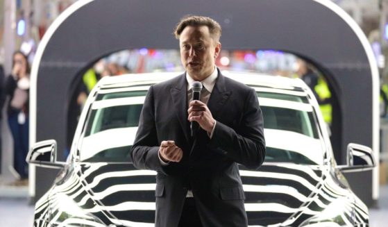 Tesla CEO Elon Musk speaks in Gruenheide, Germany, during the opening of a new Tesla electric car manufacturing plant on March 22.