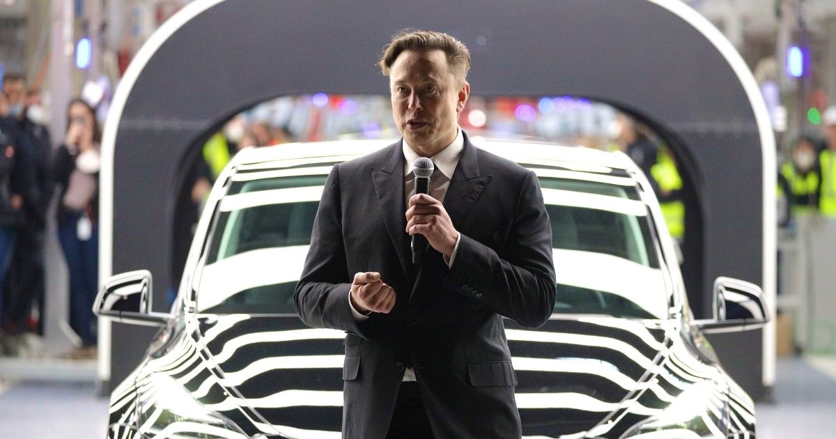 Tesla CEO Elon Musk speaks in Gruenheide, Germany, during the opening of a new Tesla electric car manufacturing plant on March 22.