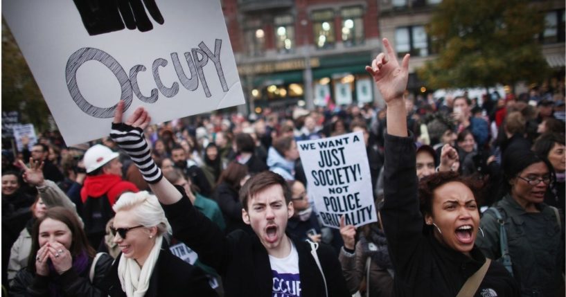 Protesters affiliated with the Occupy Wall Street movement attend a rally in Union Square on Nov. 17, 2011, in New York City.