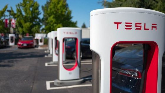 A Tesla charging station is seen in the Silicon Valley town of Mountain View, California.