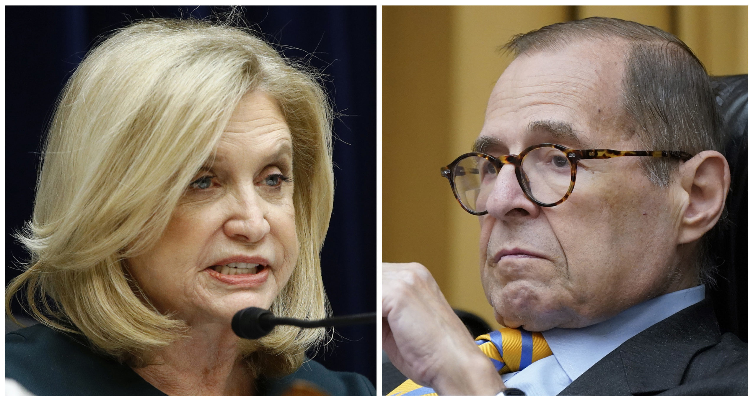 Rep. Carolyn Maloney, left, speaks on Capitol Hill in Washington, D.C., on March 11, 2020. Rep. Jerry Nadler is seen at the Capitol on Thursday.