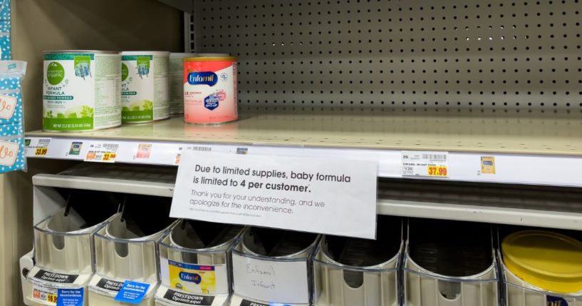 Empty Similac baby food shelves are seen at a grocery store in Athens, Georgia, on May 12.