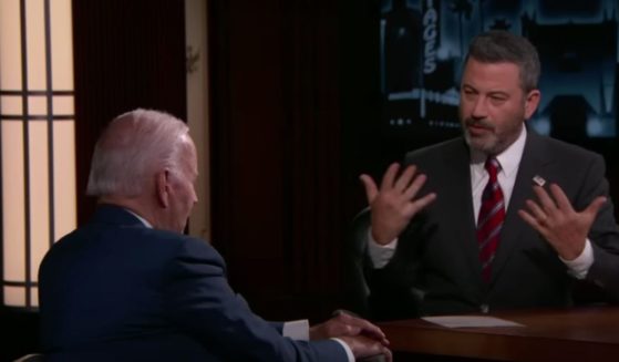 U.S. President Joe Biden talks with TV show host Jimmy Kimmel on "Jimmy Kimmel Live!" Wednesday.