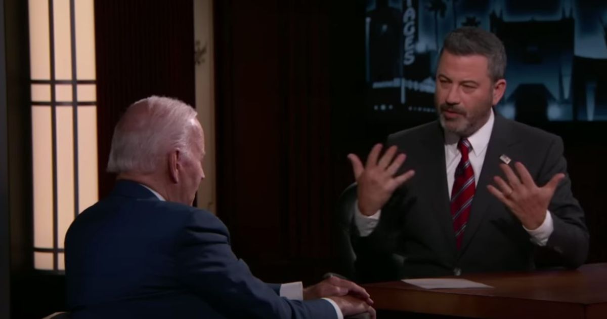 U.S. President Joe Biden talks with TV show host Jimmy Kimmel on "Jimmy Kimmel Live!" Wednesday.