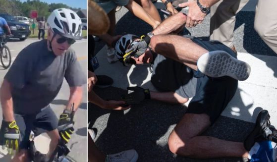 Biden told onlookers that his toe got caught as he stopped his bike, causing the fall.