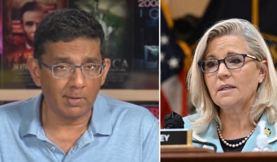 Dinesh D'Souza, left, offered to appear before the Select Committee to Investigate the January 6th Attack on the U.S. Capitol on Monday. Rep. Liz Cheney speaks during a hearing of the Jan. 6 committee on Monday in Washington, D.C.
