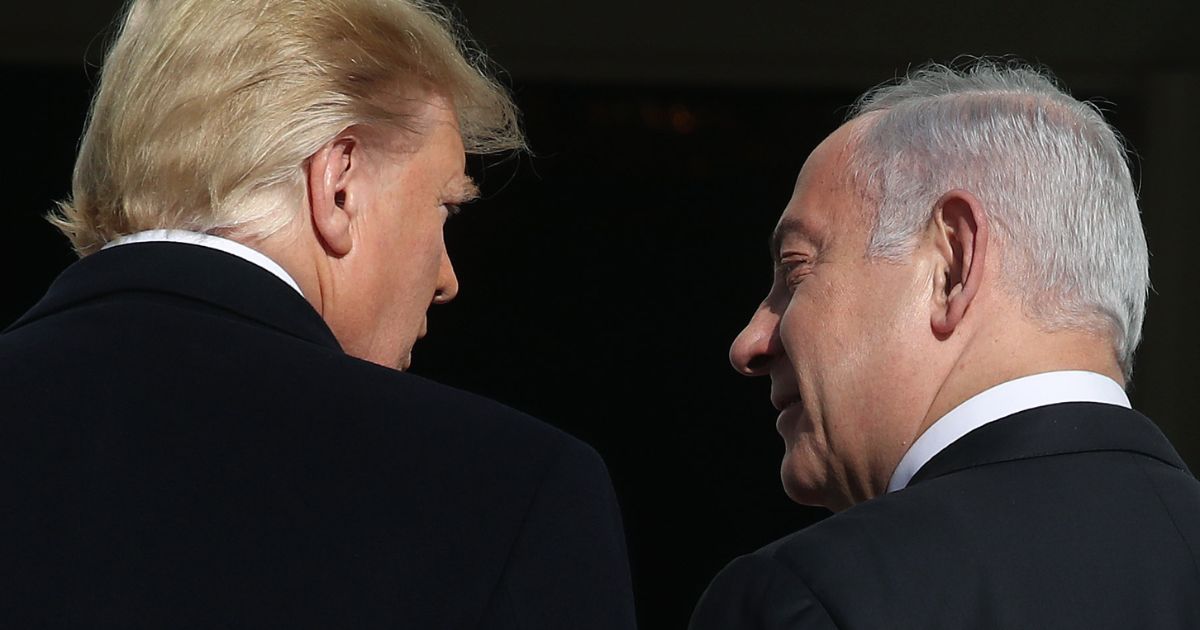 Then-U.S. President Donald Trump, left, welcomes then-Israeli Prime Minister Benjamin Netanyahu to the White House on Jan. 27, 2020, in Washington, D.C.
