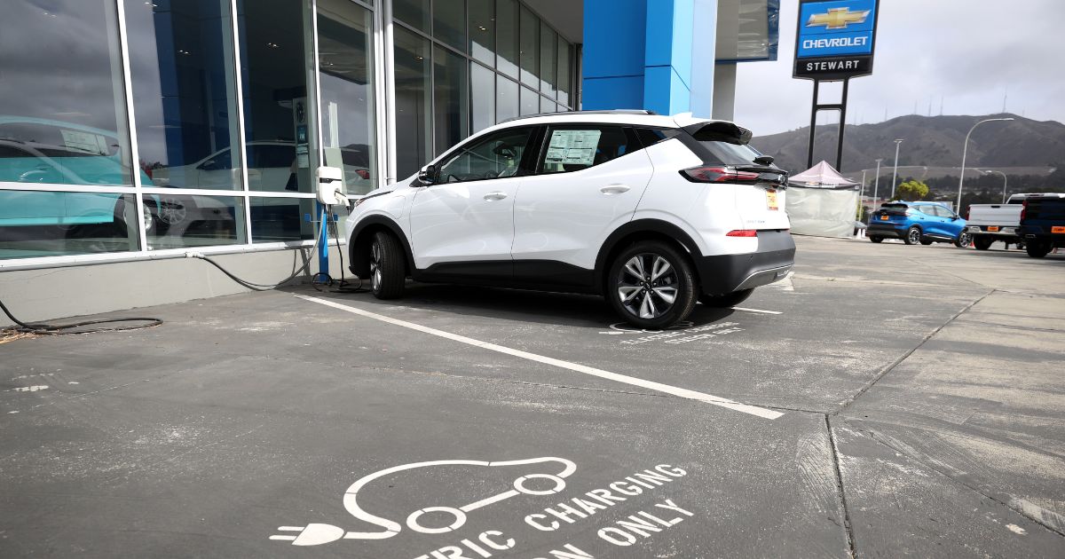 A Chevrolet Bolt electric vehicle is seen at a California dealership in this file photo from October. A graduate student's 200-mile trip from Princeton, New Jersey, to Arlington, Virginia, in her family's 2019 Chevrolet Bolt was filled with frustration as she tried to find a charging station that was operational.