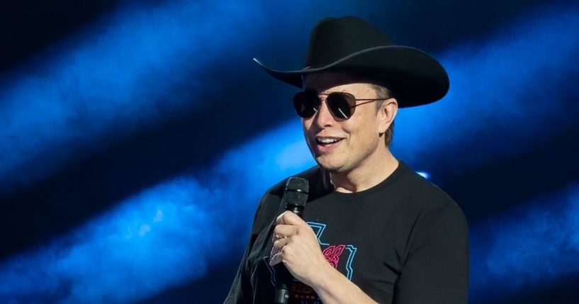 Elon Musk speaks at the Tesla Giga Texas manufacturing "Cyber Rodeo" grand opening party on April 7 in Austin, Texas.