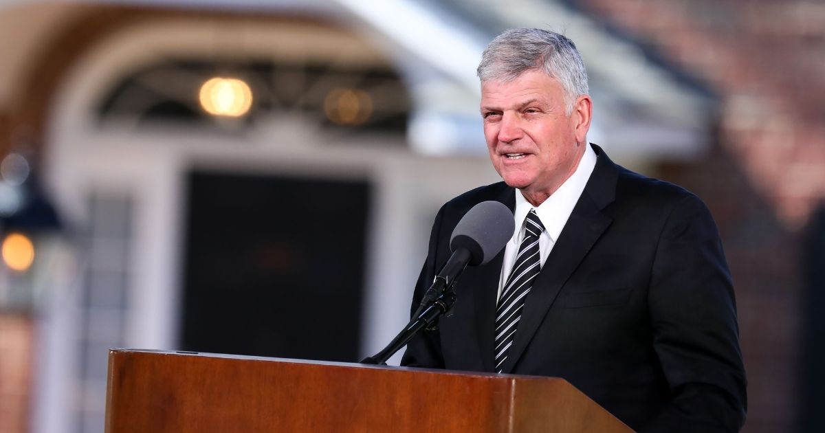 Franklin Graham delivers the eulogy during the funeral of his father the Rev. Dr. Billy Graham in Charlotte, North Carolina.