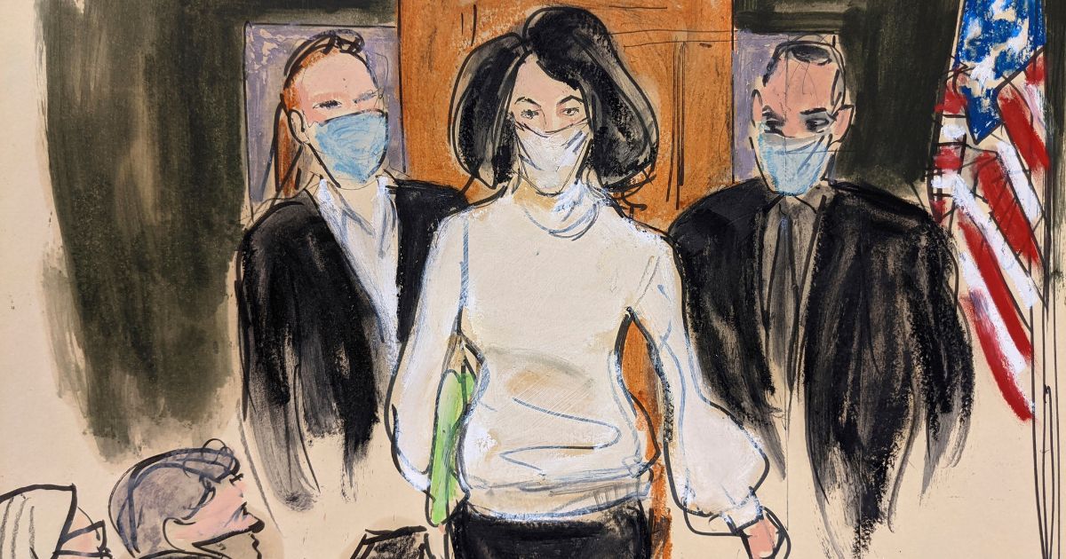 In this courtroom sketch, Ghislaine Maxwell enters the courtroom escorted by U.S. Marshals on Nov. 29, 2021, in New York.