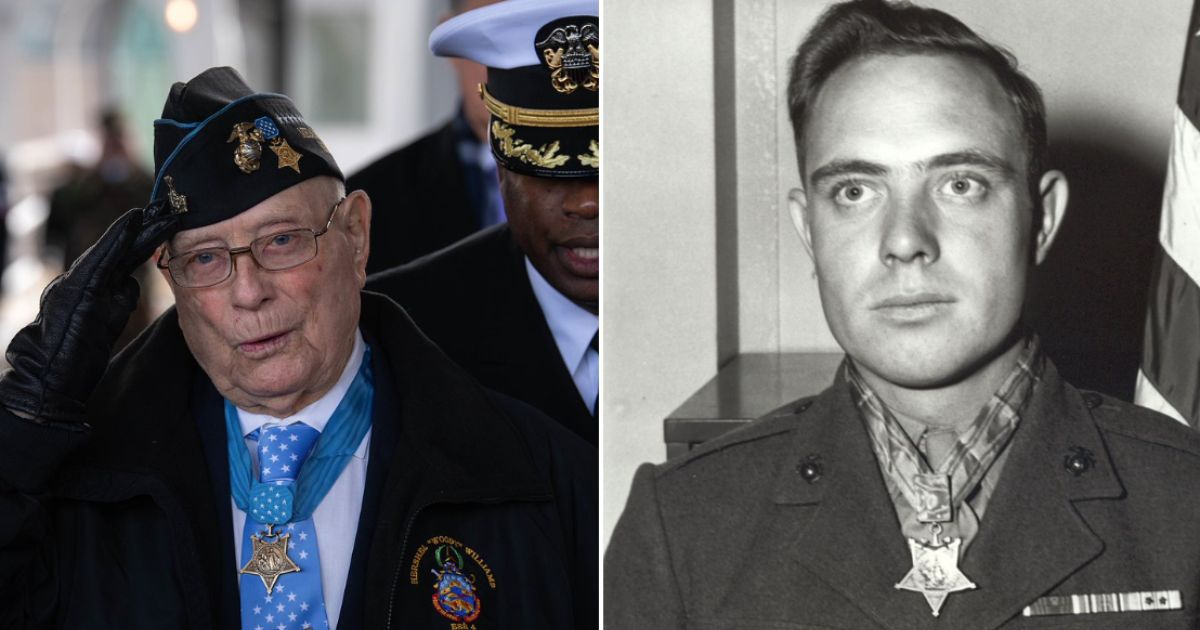 Hershel "Woody" Williams proudly wears the WWII medal with which he was honored for saving his men during the Battle of Iwo Jima.