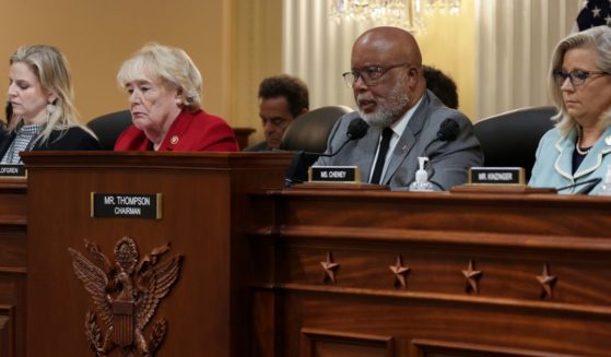 Members of the House committee investigating the Capitol incursion of Jan. 6, 2021, listen during a June 13 hearing in Washington. Members include, from left, Rep. Zoe Lofgren of California, Rep. Bennie Thompson of Mississippi, and Rep. Liz Cheney of Wyoming.