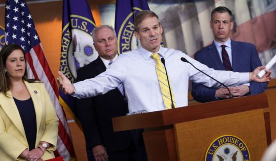 Rep. Jim Jordan, center, speaks at a news conference at the U.S. Capitol on June 8 in Washington, D.C.
