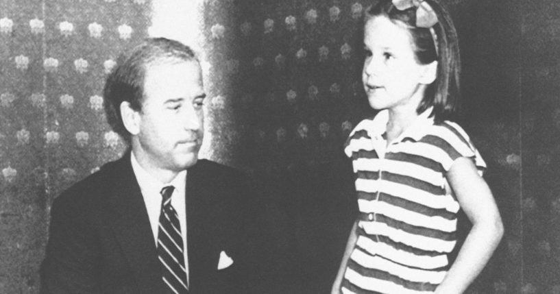 Six-year-old Ashley Biden, daughter of then Sen. Joe Biden, is seen campaigning with her father, on Aug. 1, 1987, in Des Moines, Iowa.