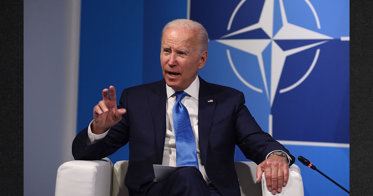 Joe Biden speaks to members of the press at the NATO Summit Wednesday in Madrid.
