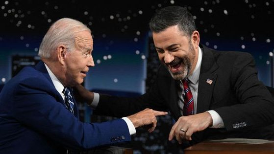 On Wednesday, President Joe Biden, left, went on "Jimmy Kimmel Live!" to speak with host Jimmy Kimmel, right, about his thoughts on issues in the country.