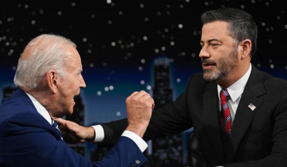 President Joe Biden speaks to late-night host Jimmy Kimmel on "Jimmy Kimmel Live" in Los Angeles on Wednesday.