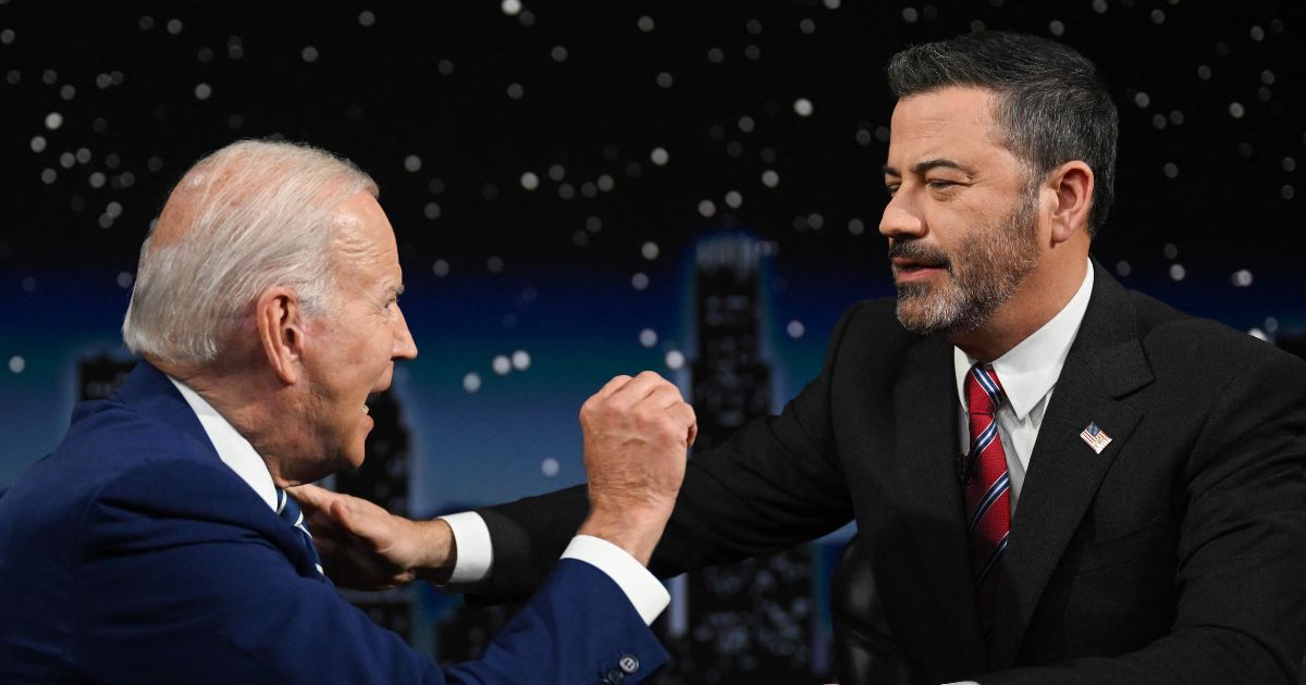 President Joe Biden speaks to late-night host Jimmy Kimmel on "Jimmy Kimmel Live" in Los Angeles on Wednesday.