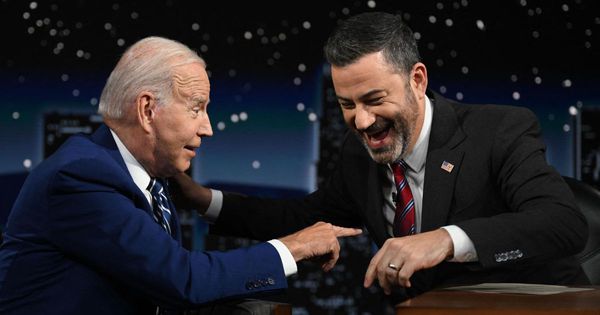On Wednesday, President Joe Biden, left, went on "Jimmy Kimmel Live!" to speak with host Jimmy Kimmel, right, about his thoughts on issues in the country.