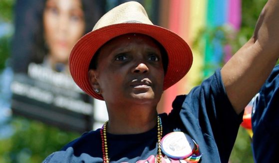 Chicago Mayor Lori Lightfoot participates in the city's LGBT "pride" parade on Sunday.