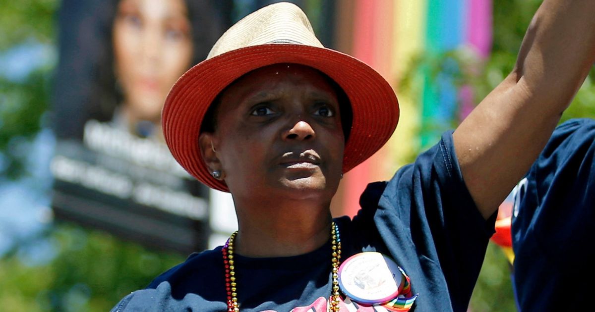 Chicago Mayor Lori Lightfoot participates in the city's LGBT "pride" parade on Sunday.
