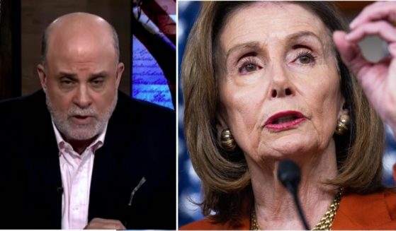 Fox News host Mark Levin, left, speaks on the Wednesday episode of "Hannity." Speaker of the House Nancy Pelosi speaks during her weekly news briefing on Capitol Hill in Washington, D.C., on Thursday.