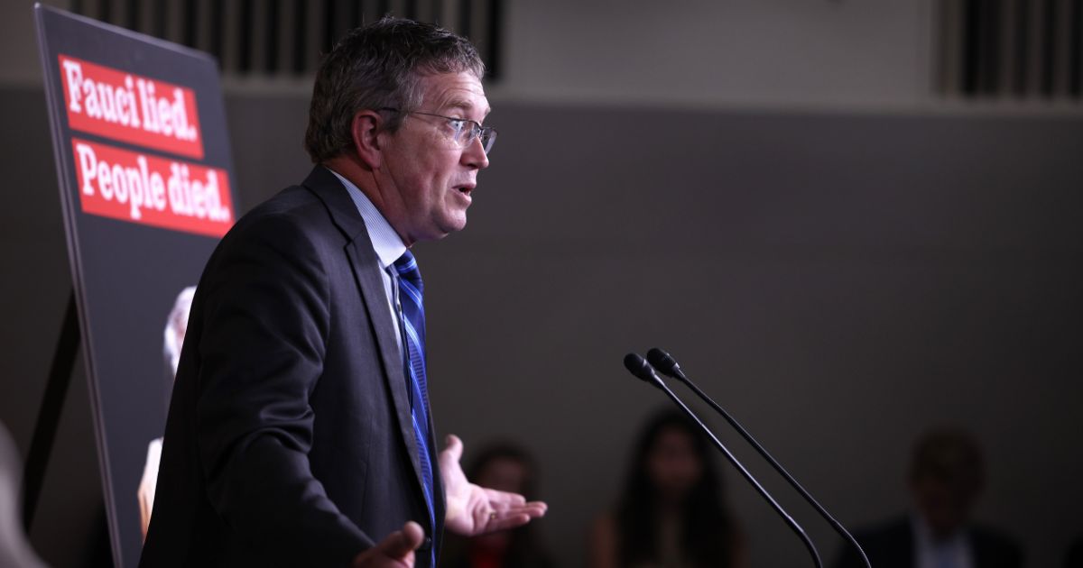 Thomas Massie speaking at a news conference at Capitol Hill