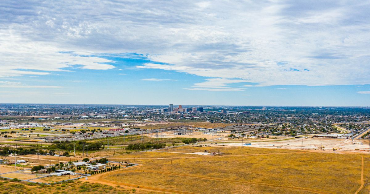 An aerial photograph taken from the outskirts of town shows Midland, Texas, the city where Sylvia Smith went missing from in 2000 and where her body was found just miles from in 2013.