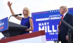 Republican Rep. Mary Miller of Illinois speaks during a "Save America" rally with former President Donald Trump at the Adams County Fairgrounds in Mendon, Illinois, on Saturday.