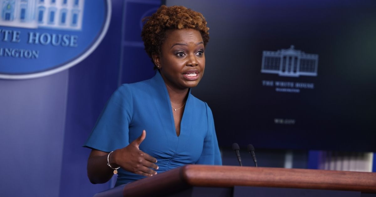 Then-White House deputy press secretary Karine Jean-Pierre speaks at a news conference at the White House on July 30, 2021.