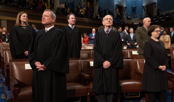 Supreme Court Justices Amy Coney Barrett, John Roberts, Brett Kavanaugh, Stephen Breyer and Elena Kagan attend the State of the Union on March 1, in Washington, D.C.
