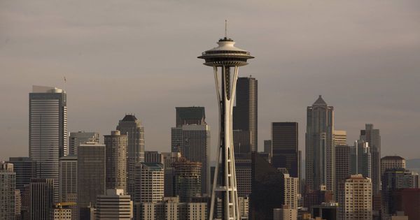 The Seattle, Washington, downtown skyline and Space Needle in the late afternoon in 2009.
