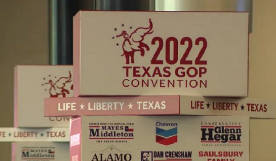 Signs for the Texas Republican Party convention this weekend in Houston.