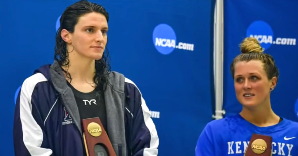Transgender University of Pennsylvania swimmer Lia Thomas, left, tied with Riley Gaines of the University of Kentucky, right, in the women's 200-meter freestyle at the NCAA championships in March.