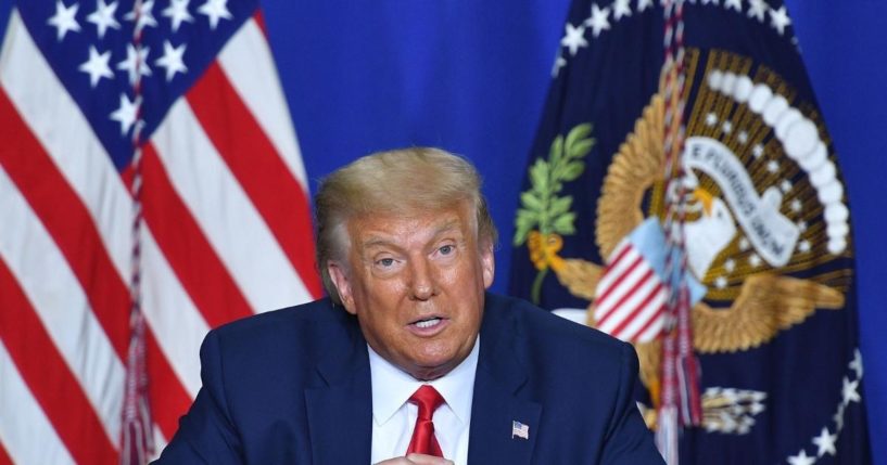 Former President Donald Trump speaks at Mary D. Bradford High School in Kenosha, Wisconsin, on Sept. 1, 2020.
