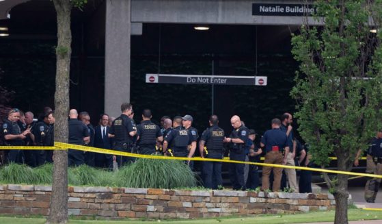 Police respond to the scene of a mass shooting at St. Francis Hospital in Tulsa, Oklahoma, on Wednesday.