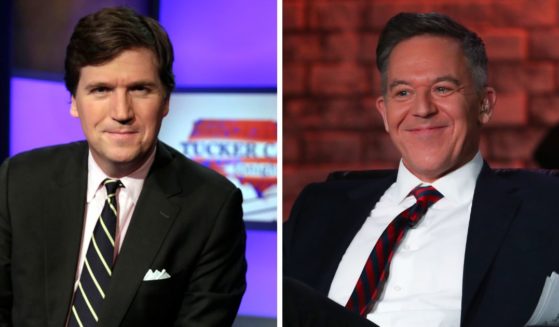Fox News personalities Tucker Carlson, left, and Greg Gutfeld, right.