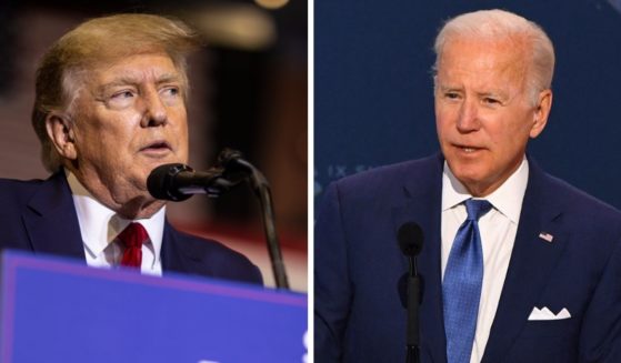 Former President Donald Trump, left, pictured speaking at a May 28 rally in Casper, Wyoming, made no bones about where the country would be headed under Democrat Joe Biden, right, if Biden was in office after the 2020 presidential campaign. A new video on social media shows just how right Trump was.