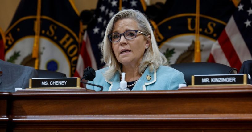 Rep. Liz Cheney, pictured during a hearing Monday of the House select committee investigating the Jan. 6, 2021, Capitol incursion.