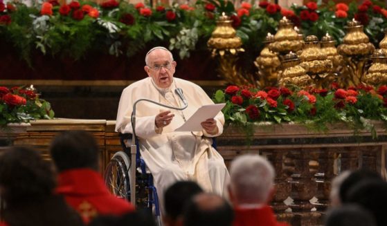 Pope Francis, seated in a wheelchair, celebrates Pentecost Mass on June 5 at St. Peter's Basilica in the Vatican.