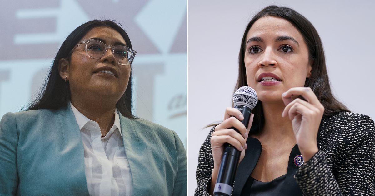 Jessica Cisneros, left; Rep. Alexandria Ocasio-Cortez, right.