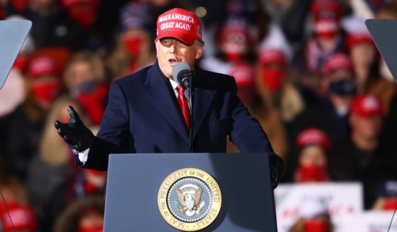 Then-President Donald Trump Donald addresses a campaign rally on Nov. 2, 2020 in Traverse City, Michigan.