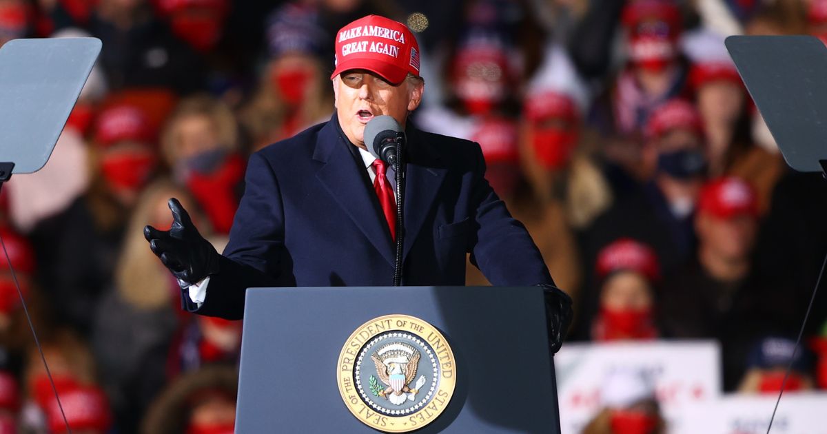 Then-President Donald Trump Donald addresses a campaign rally on Nov. 2, 2020 in Traverse City, Michigan.
