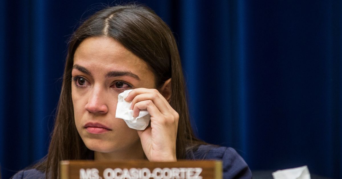Rep. Alexandria Ocasio-Cortez sheds a tear while discussing illegal migrant detention centers on Capitol Hill in Washington, D.C., on July 10, 2019.