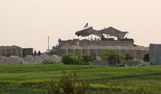 The image shows a U.S. military base in the Dadat village, north of the Syrian town of Manbij that was taken on April 2, 2018.