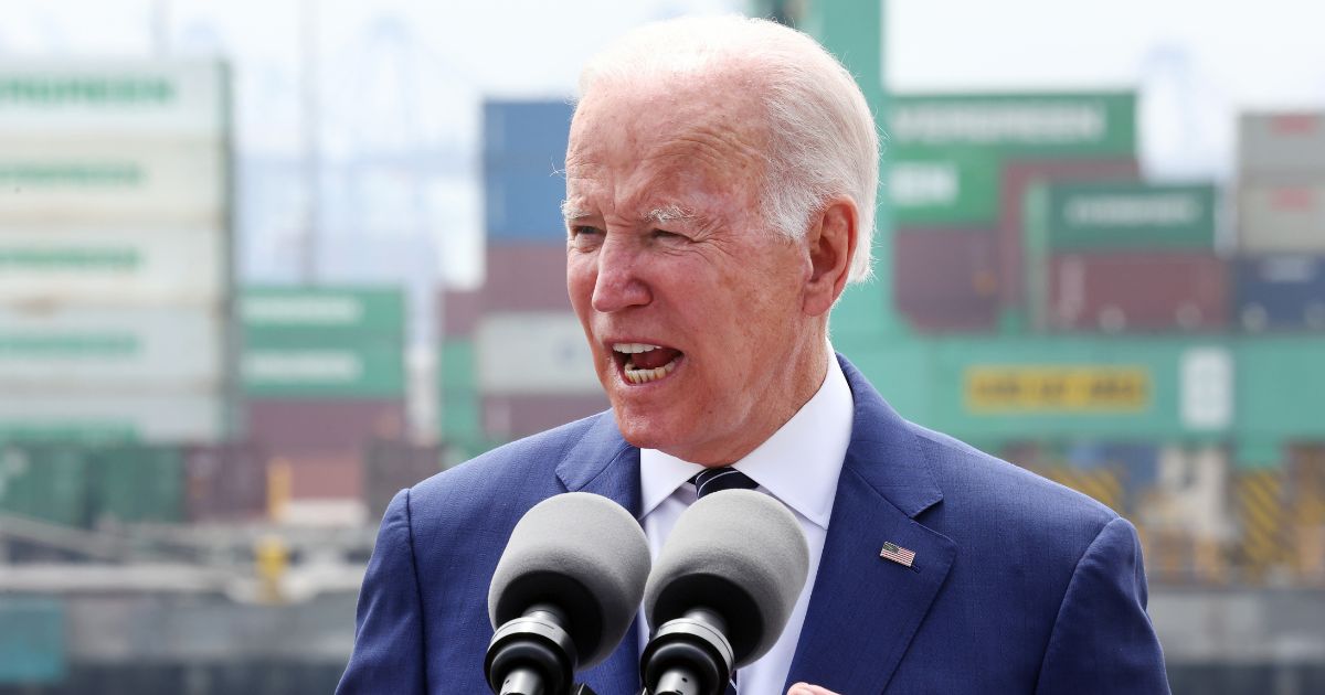 President Joe Biden speaks at the Port of Los Angeles on Friday.
